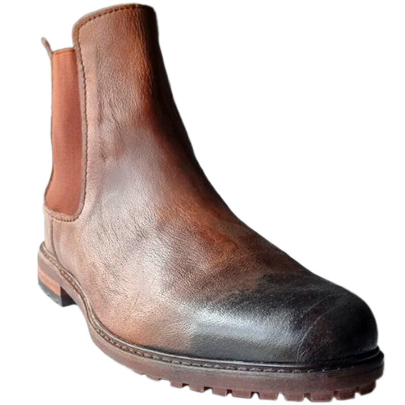 Brown Leather Burnt Tip with Elastic Chelsea Boots - Image 3