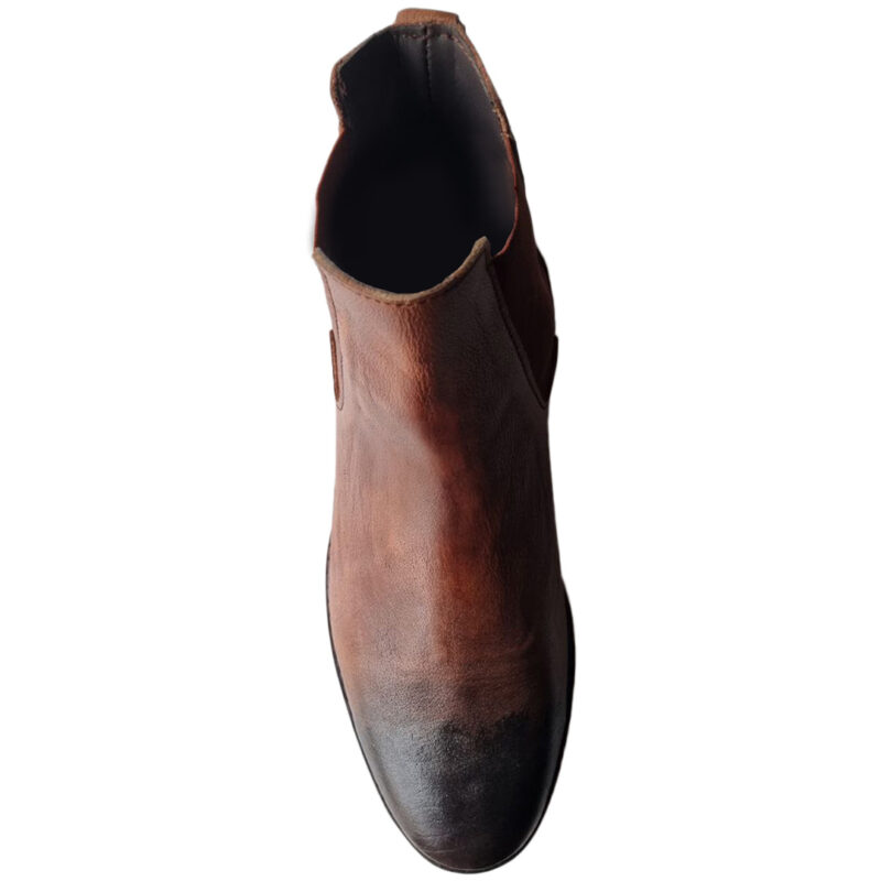 Brown Leather Burnt Tip with Elastic Chelsea Boots - Image 4