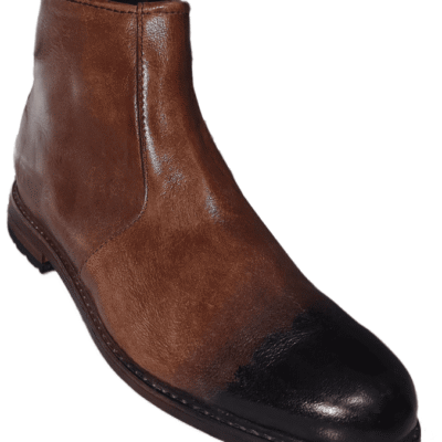 Brown Leather Burnt Tip Chelsea Boots (Zipper)