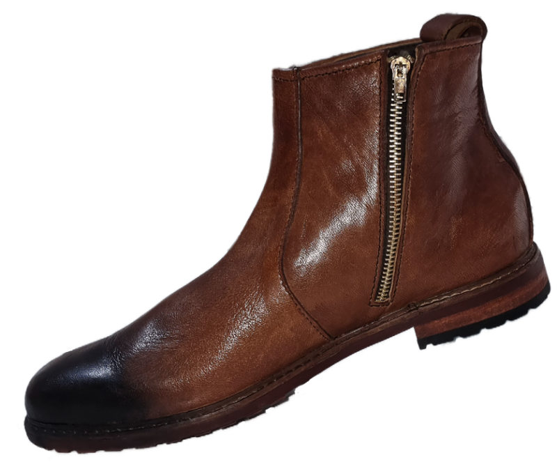 Brown Leather Burnt Tip Chelsea Boots (Zipper) - Image 3