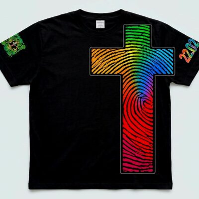 Large fingerprint cross dtf black tees